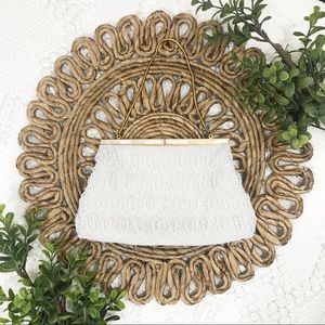 Vintage White Beaded Handmade Evening Purse